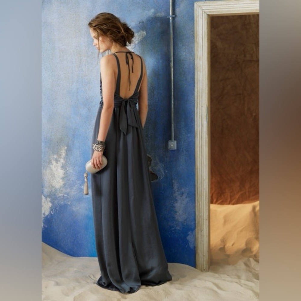 Hoss Intropia Chic Backless Steel Gray Maxi Dress Gown Size EU 42 / US 10